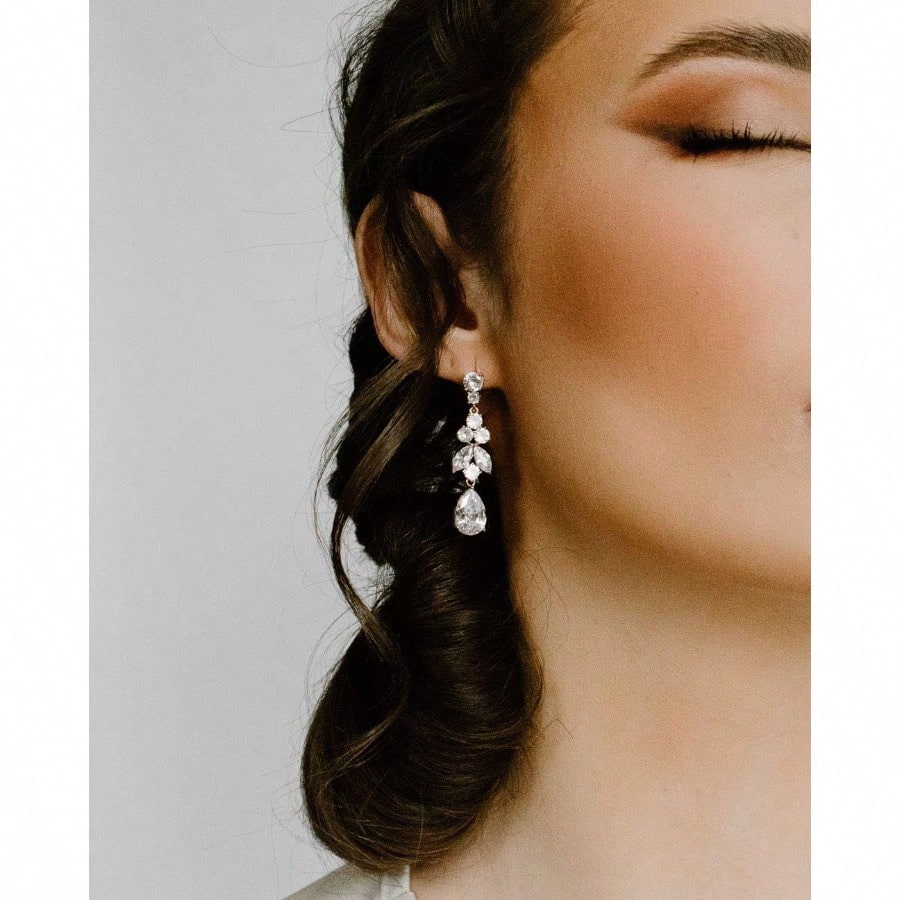 Fashion EarringTeardrop Wedding Bridal Earrings For Brides Bridesmaids Crystal Cubic Zirconia Dangle Drop Earrings For Women Prom Gifts