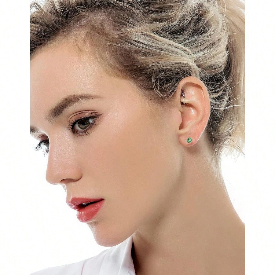 Fashion Earring714 Pairs Stainless Steel CZ Stud Earrings For Women Multicolor Cubic Zirconia Cartilage Helix Earrings Set Screwback 4MM